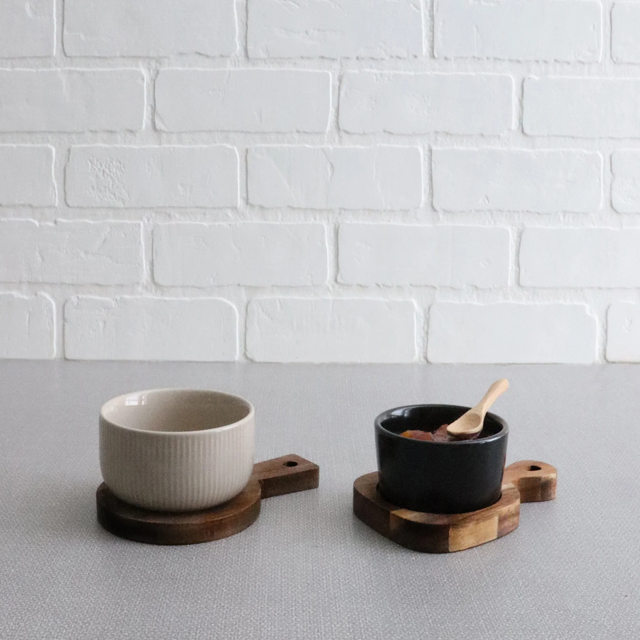 Acacia & Ceramic Serving Set