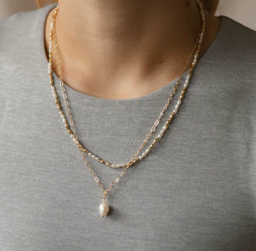 Adeline Pearl Necklace - Gold/White Pearl - Image 2