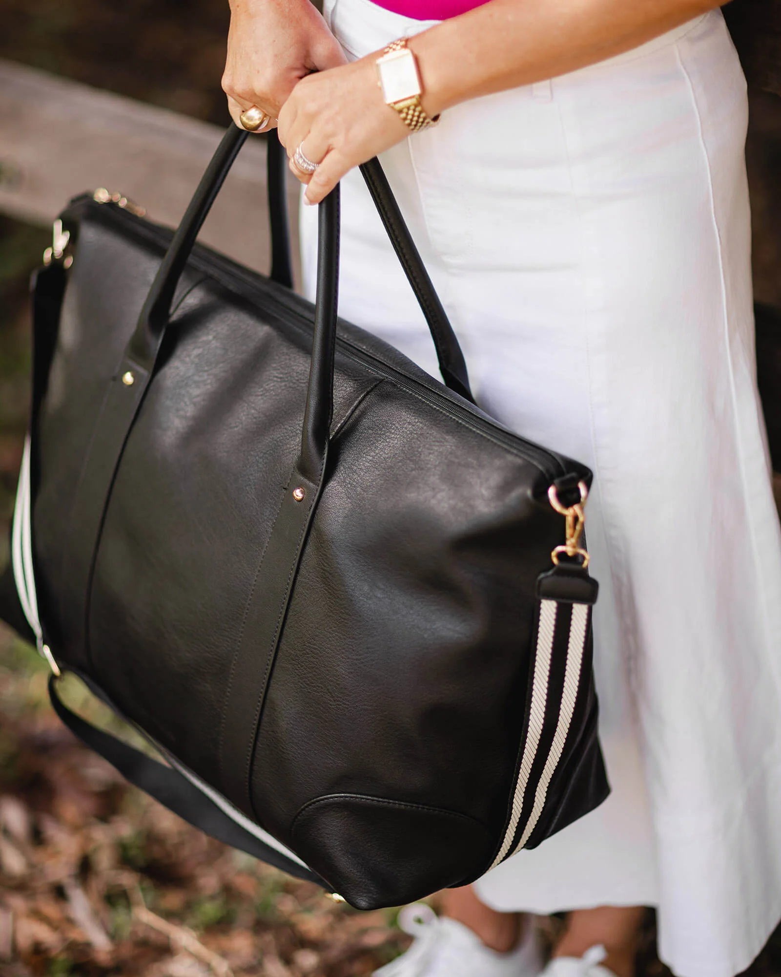 Alexis Stripe Travel Bag - Black - Image 4