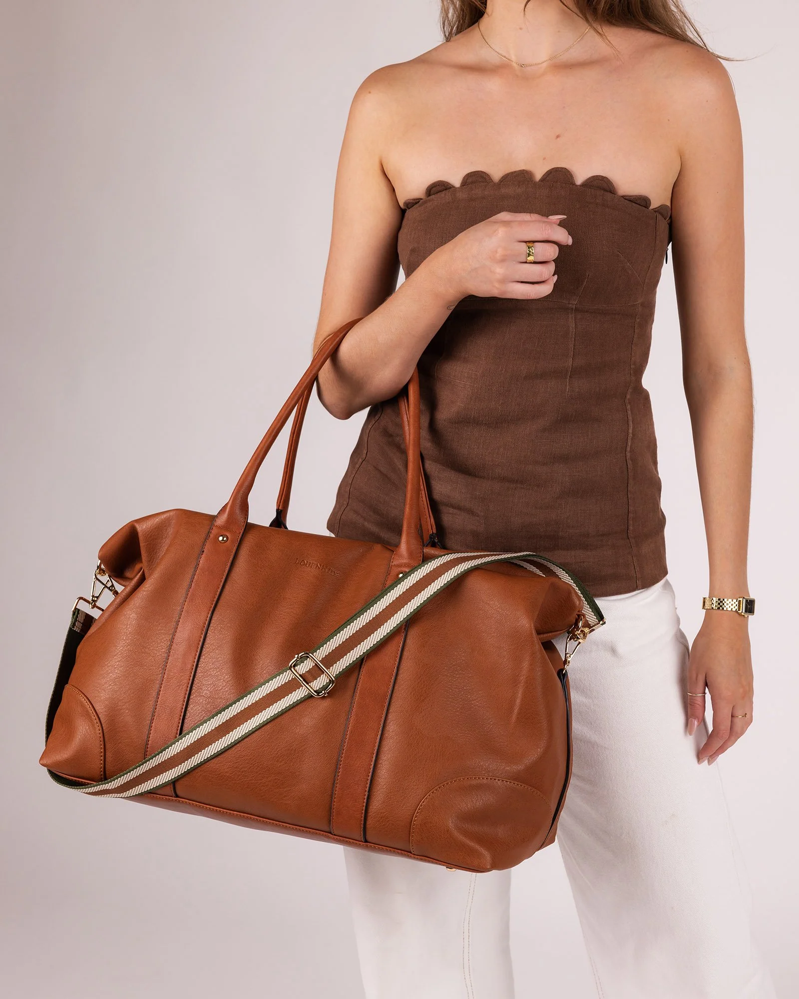 Alexis Stripe Travel Bag - Tan - Image 8