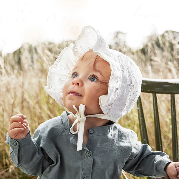 Baby Bonet- White Embroidery - Image 3