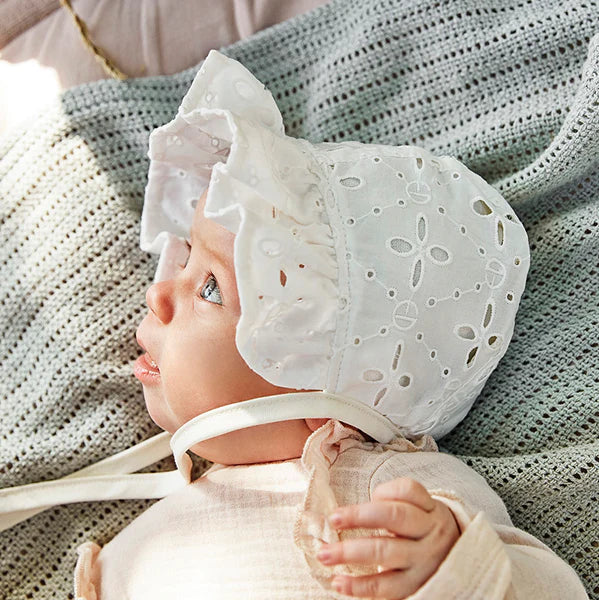 Baby Bonet- White Embroidery - Image 5