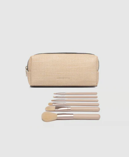 Brianna Makeup Bag with Brushes - Natural Chocolate - Image 3