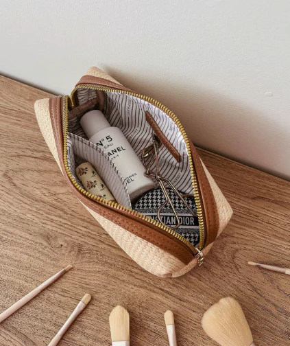 Brianna Makeup Bag with Brushes - Natural Tan - Image 3