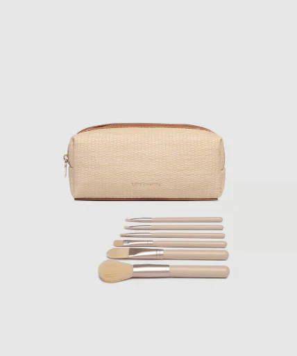Brianna Makeup Bag with Brushes - Natural Tan - Image 4