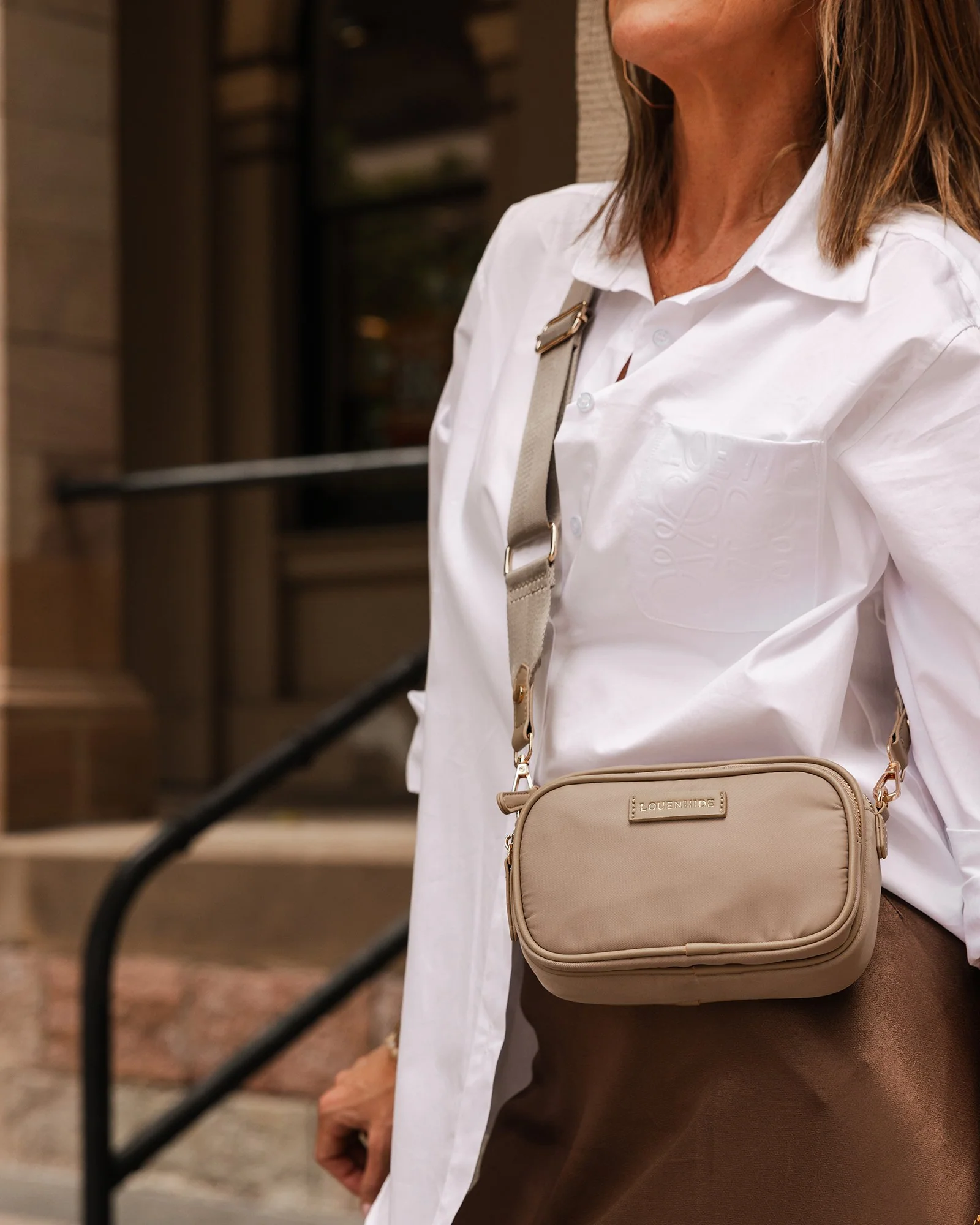 Cali Nylon Crossbody Bag - Beige - Image 3