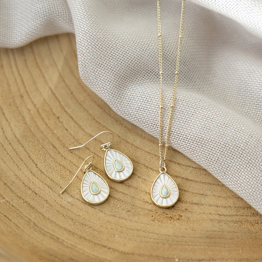 Dewdrop Earrings - Gold/Opalite - Image 3