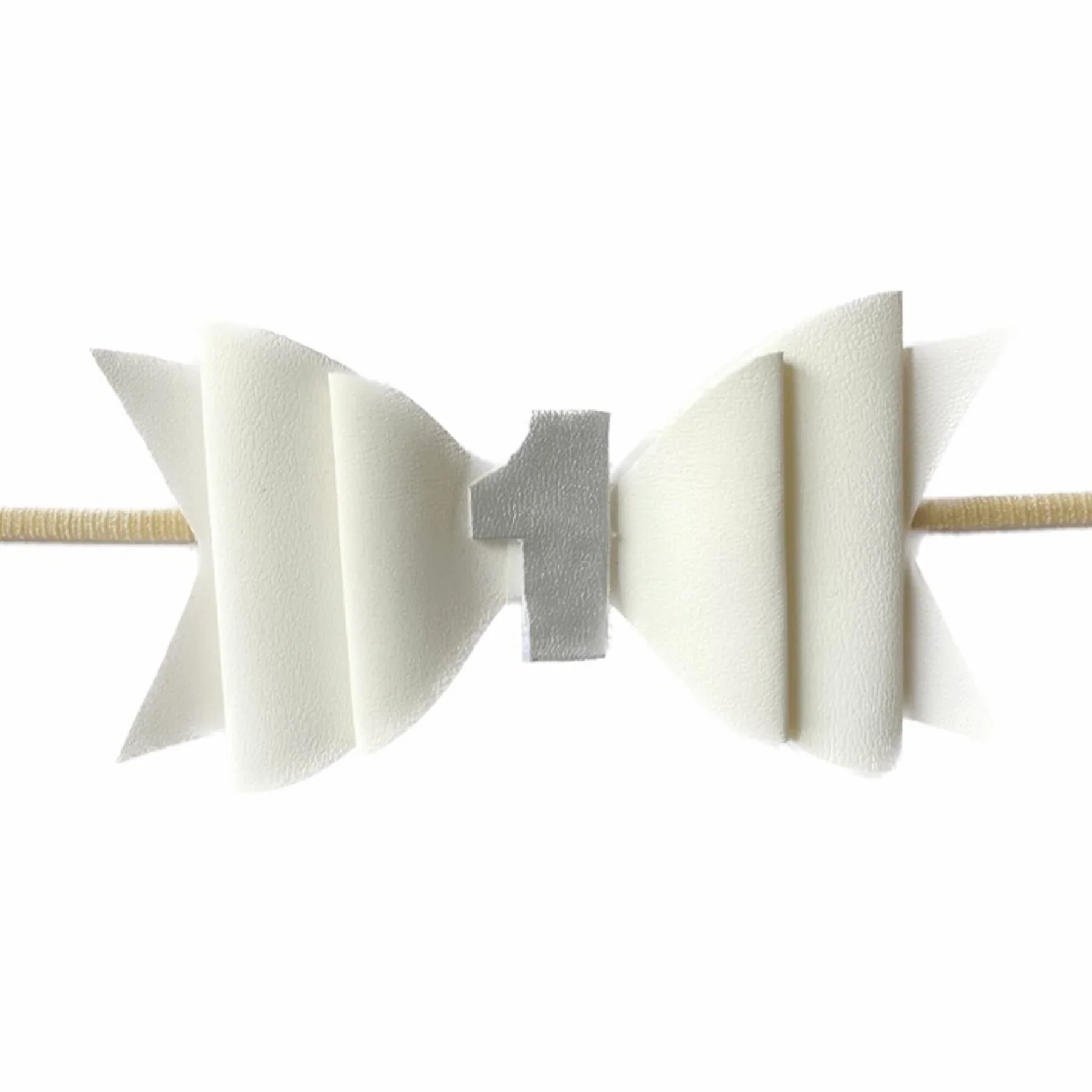 First Birthday Headband - White Hair Bow - Image 2