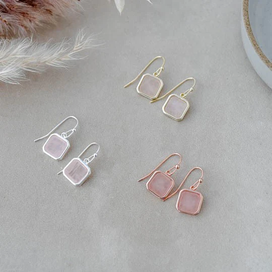 Florence Earrings - Gold/Rose Quartz - Image 2