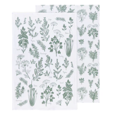 Fresh Herbs Elm Green Floursack Dishtowels - Set of 2