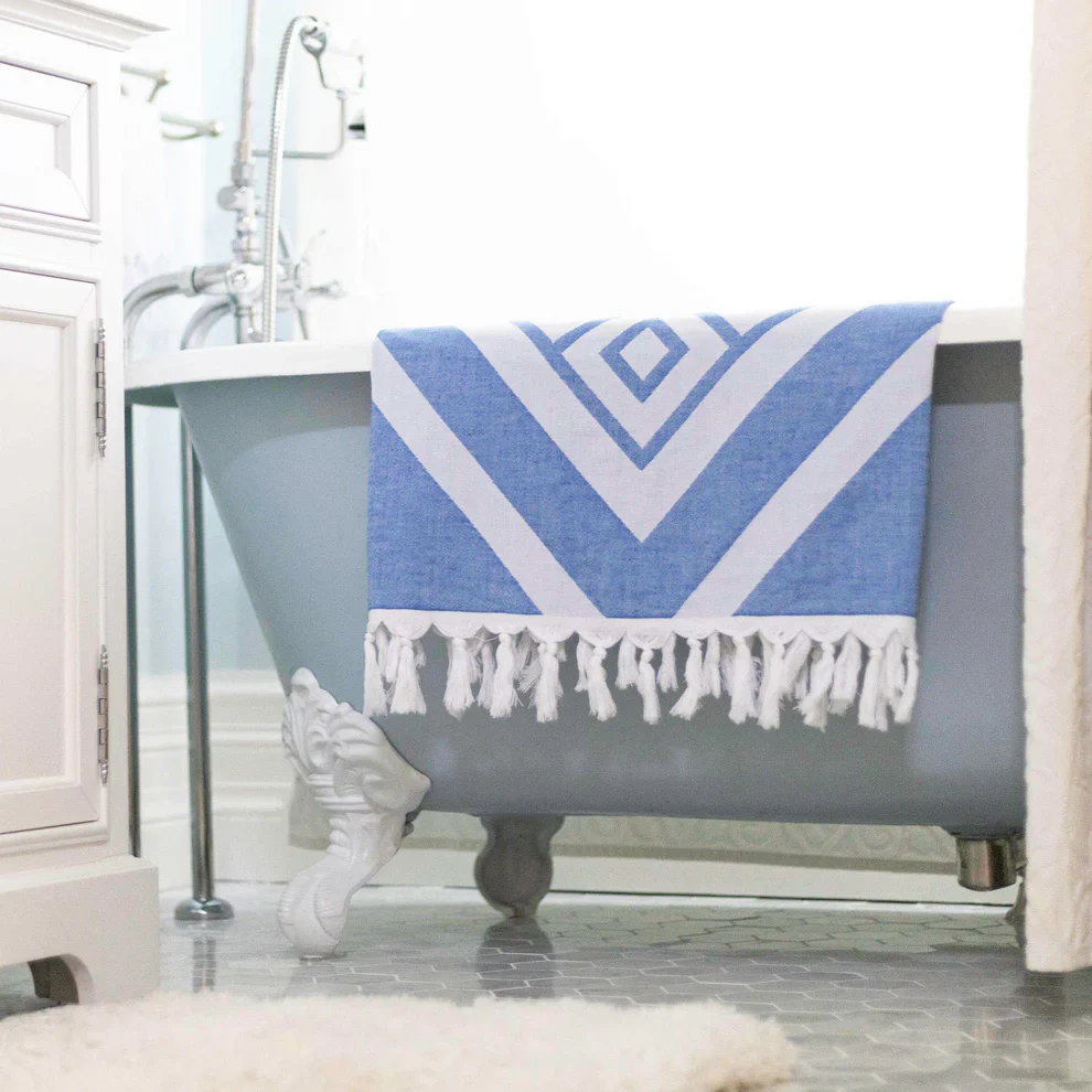 Geo Blue Turkish Body Towel - Image 2