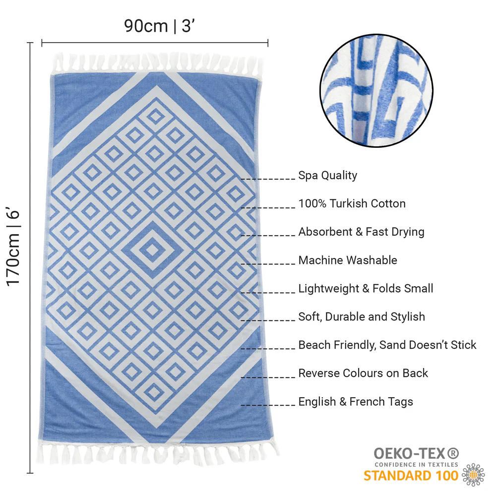Geo Blue Turkish Body Towel - Image 7