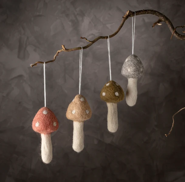 Taupe Felted Mushroom Ornament - Image 2