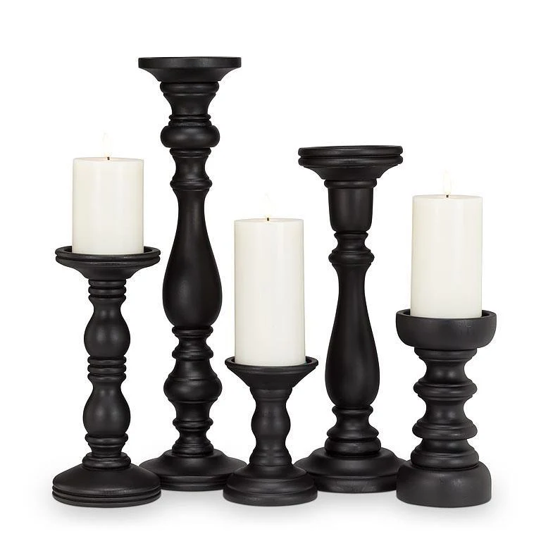 Large Black Turned Pillar Holder - Image 3