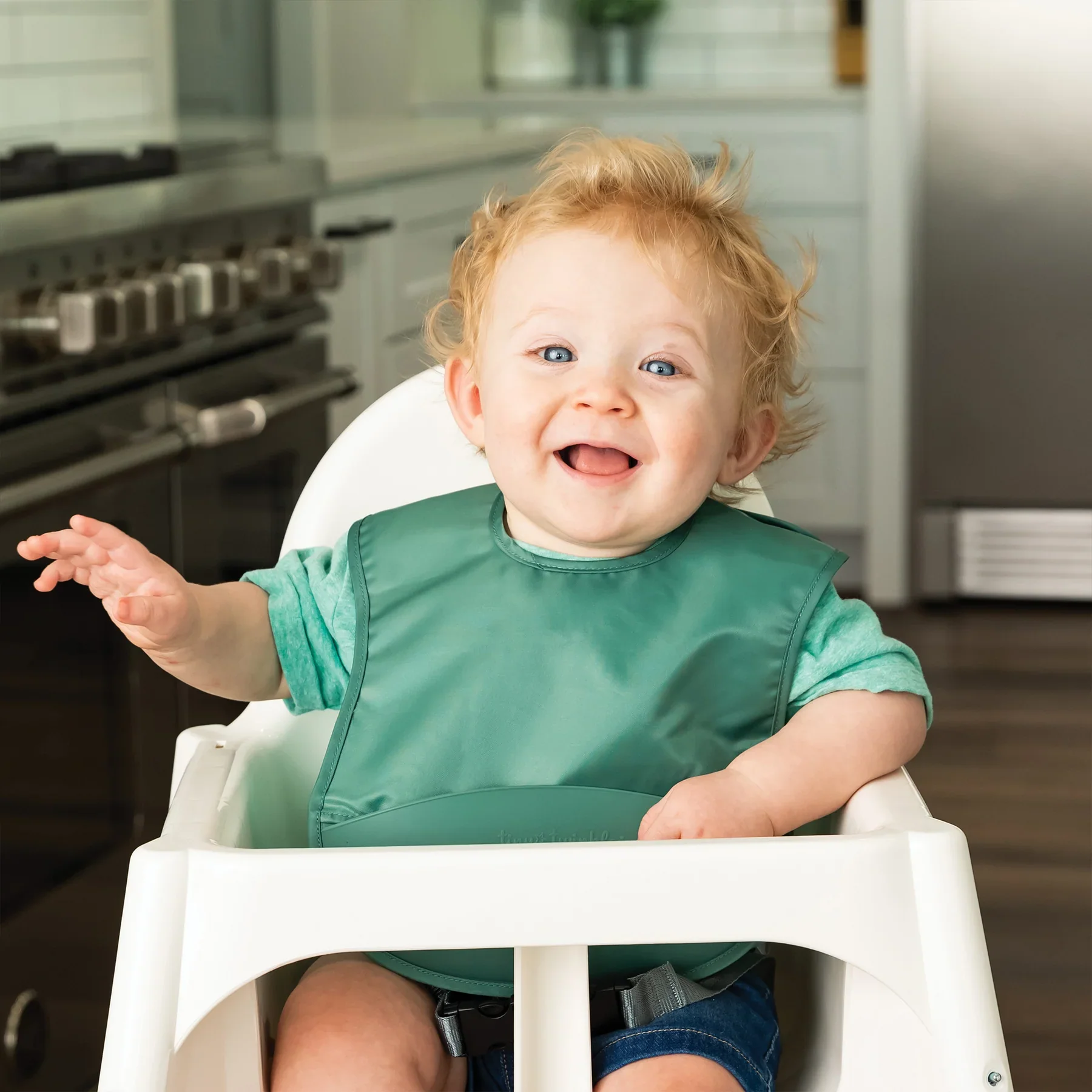 Mess-proof Silicone Pocket Bib - Olive Green - Image 2