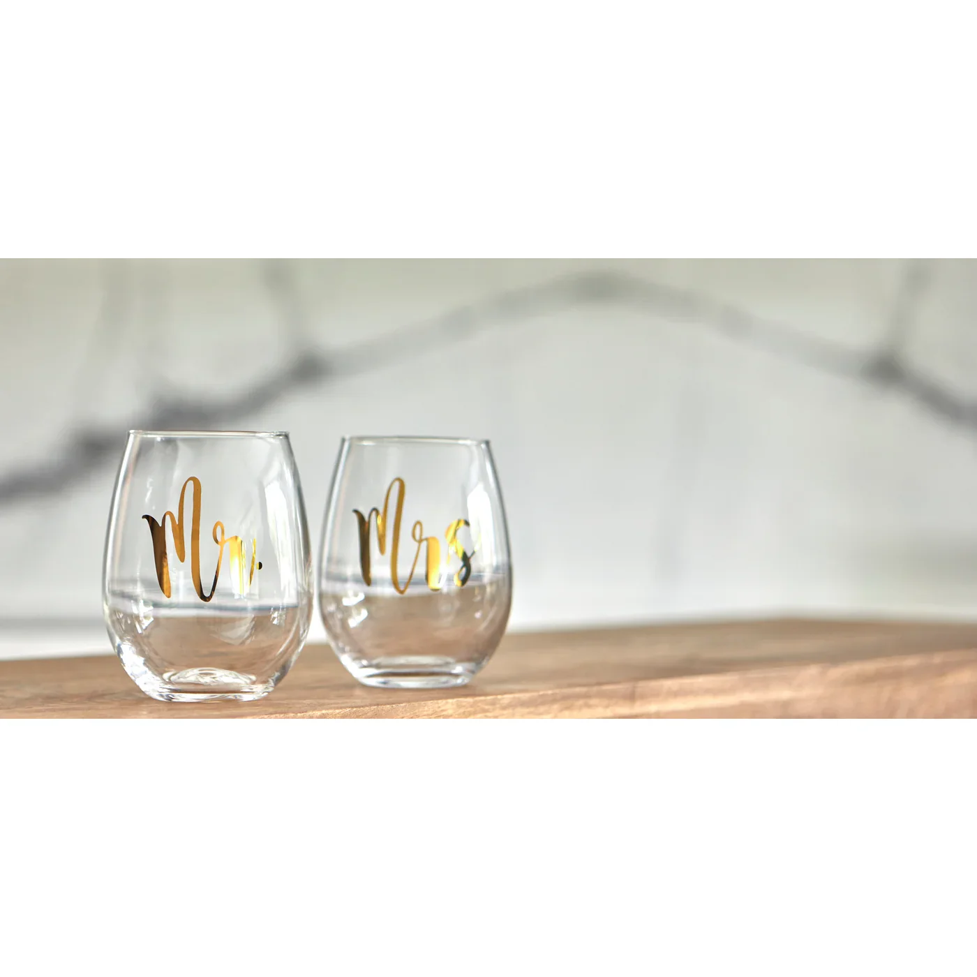 Mr & Mrs Gold Stemless Wine Glass - Set Of 2 - Image 2