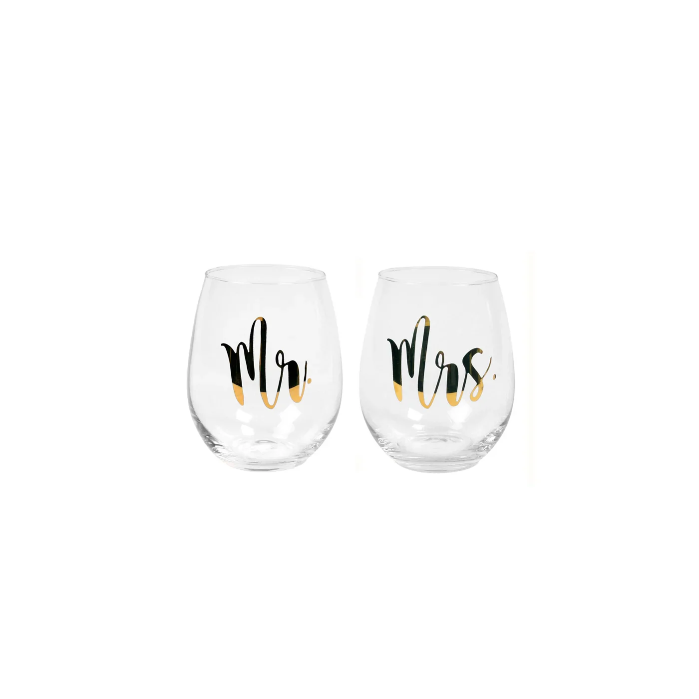 Mr & Mrs Gold Stemless Wine Glass - Set Of 2 - Image 3
