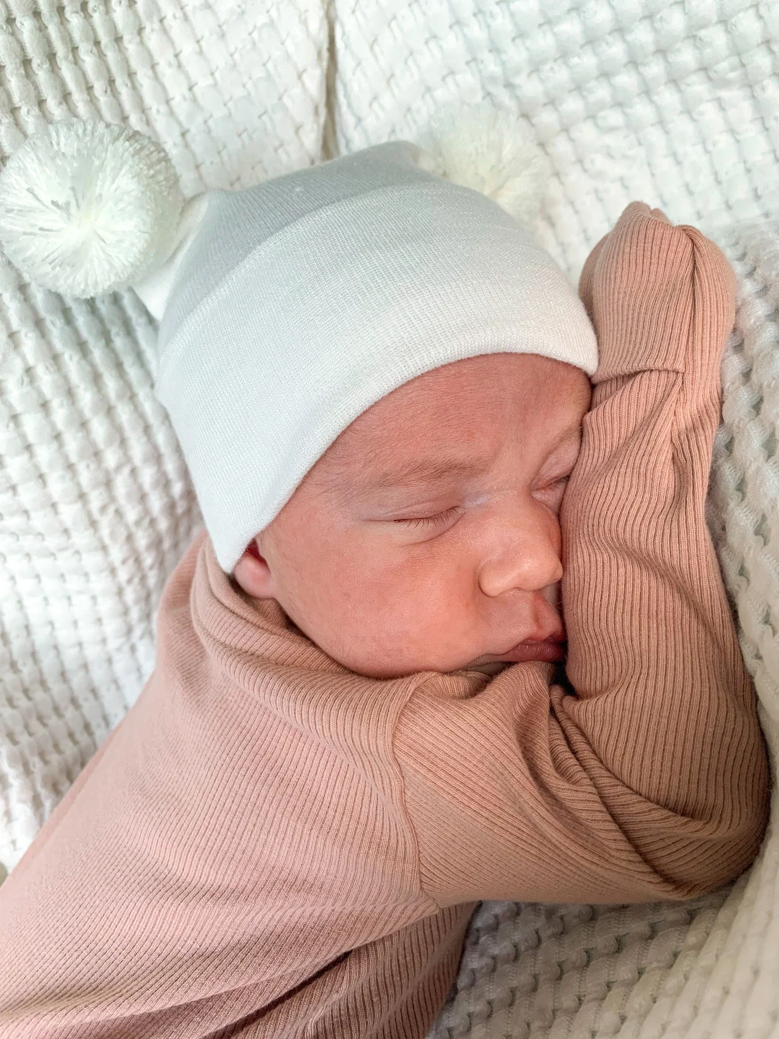 Newborn Hat - Double Pompom - White - Image 2