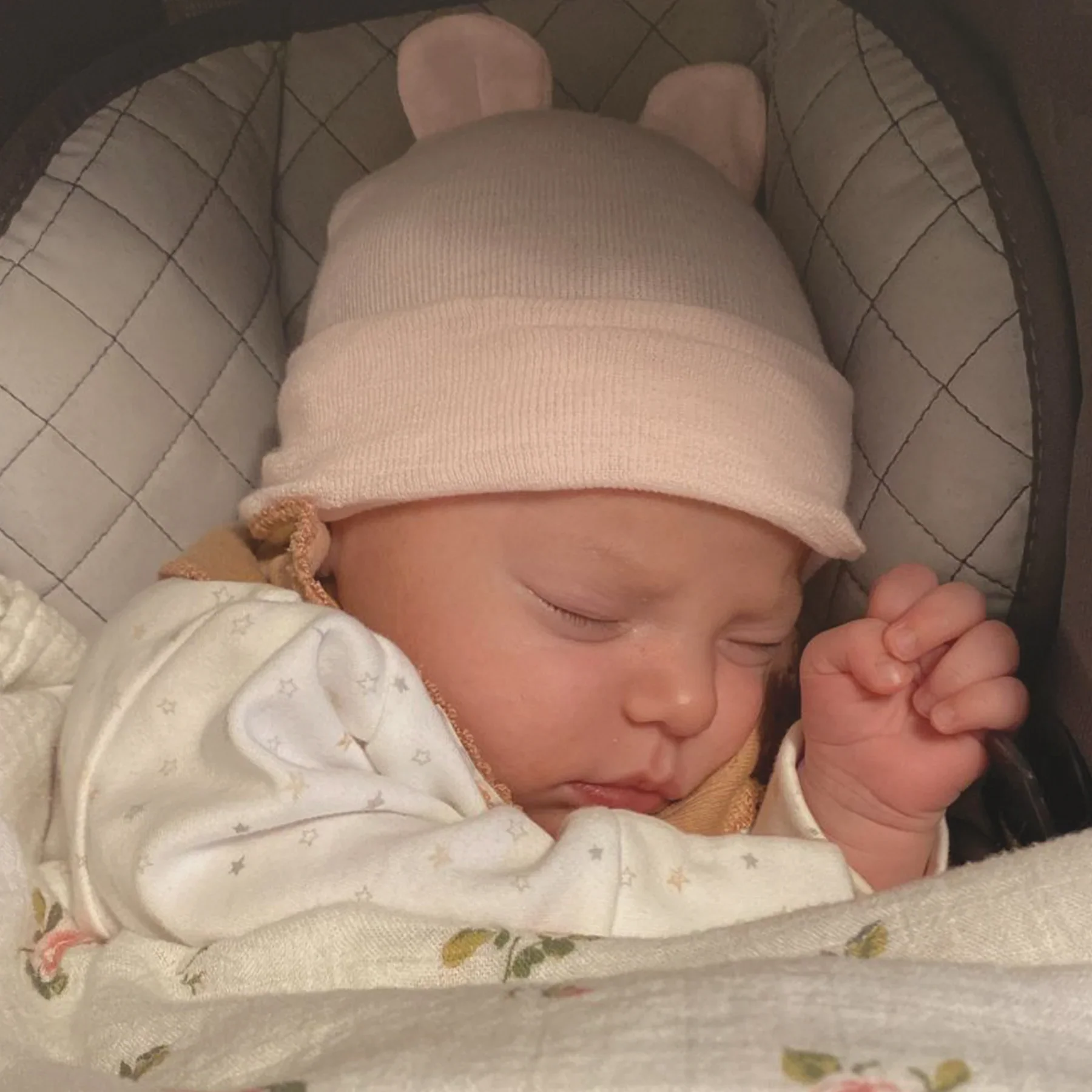 Pink Newborn Hat with Ears - Image 2