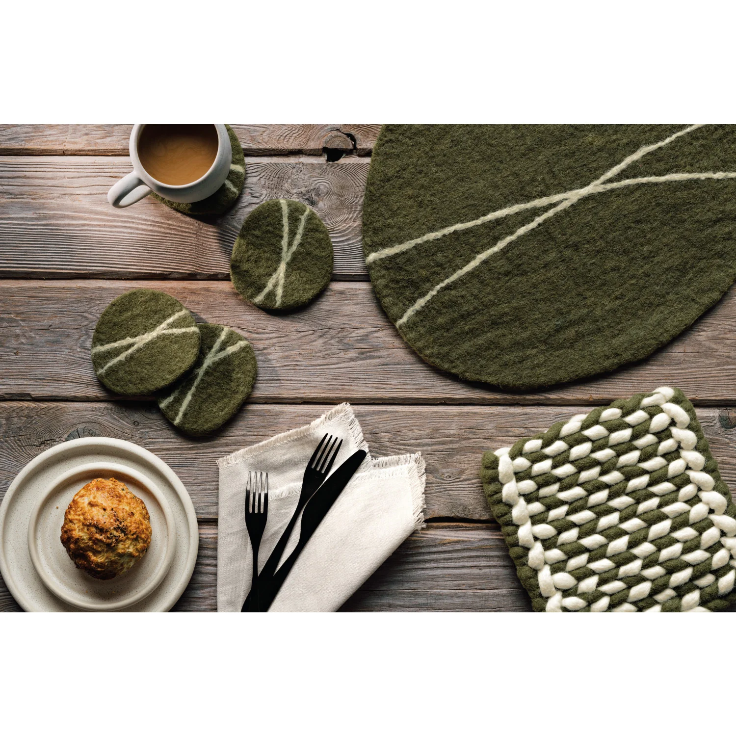 Olive Branch Striato Felt Coaster - Set of 4 - Image 2