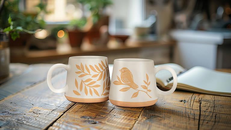 Wide Base Mug with Bird & Branch - Image 3