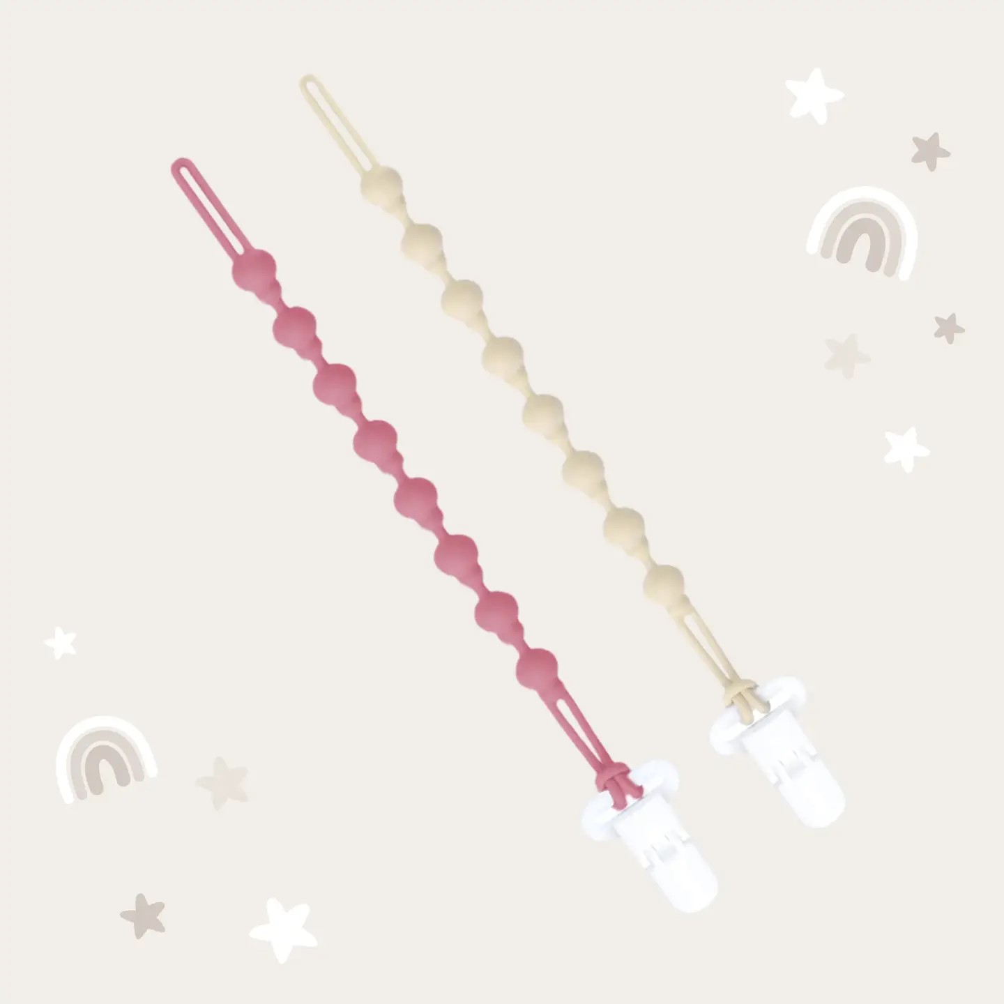 Pacifier Clips - Almond & Dusty Rose - Image 3