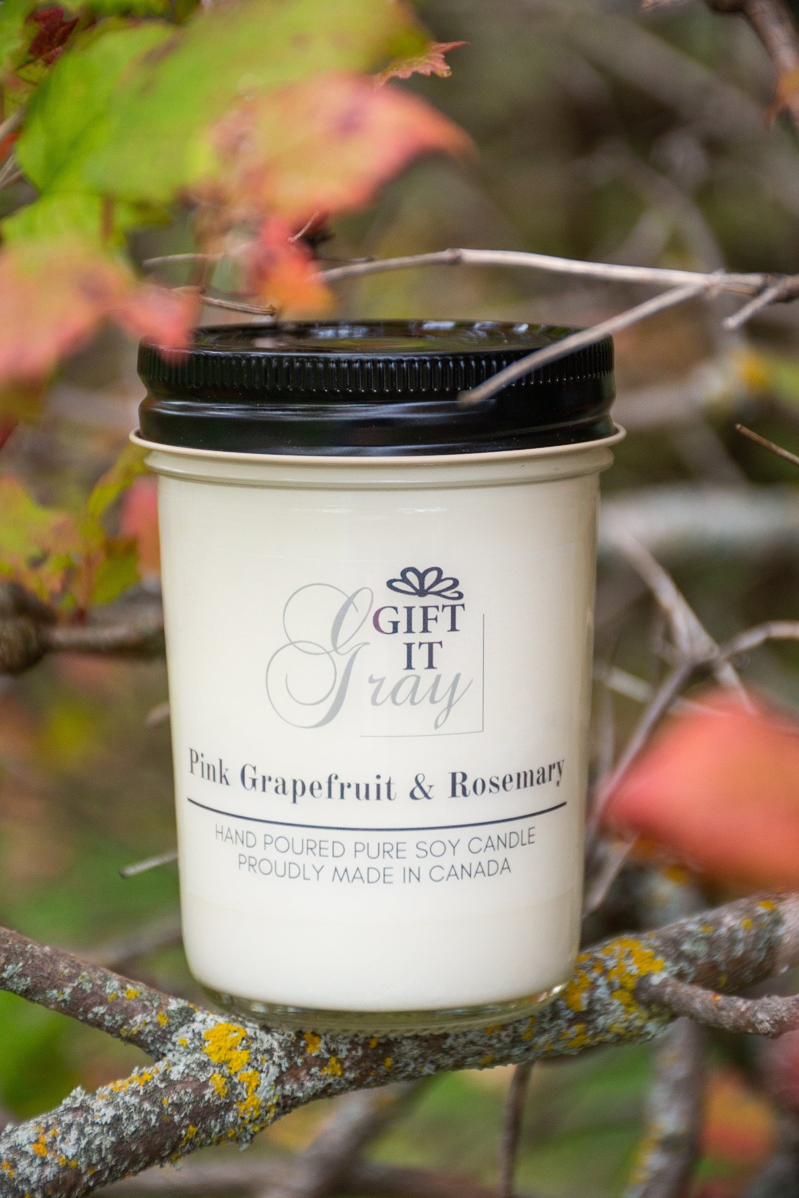 Pink Grapefruit & Rosemary Gift It Gray Soy Candle
