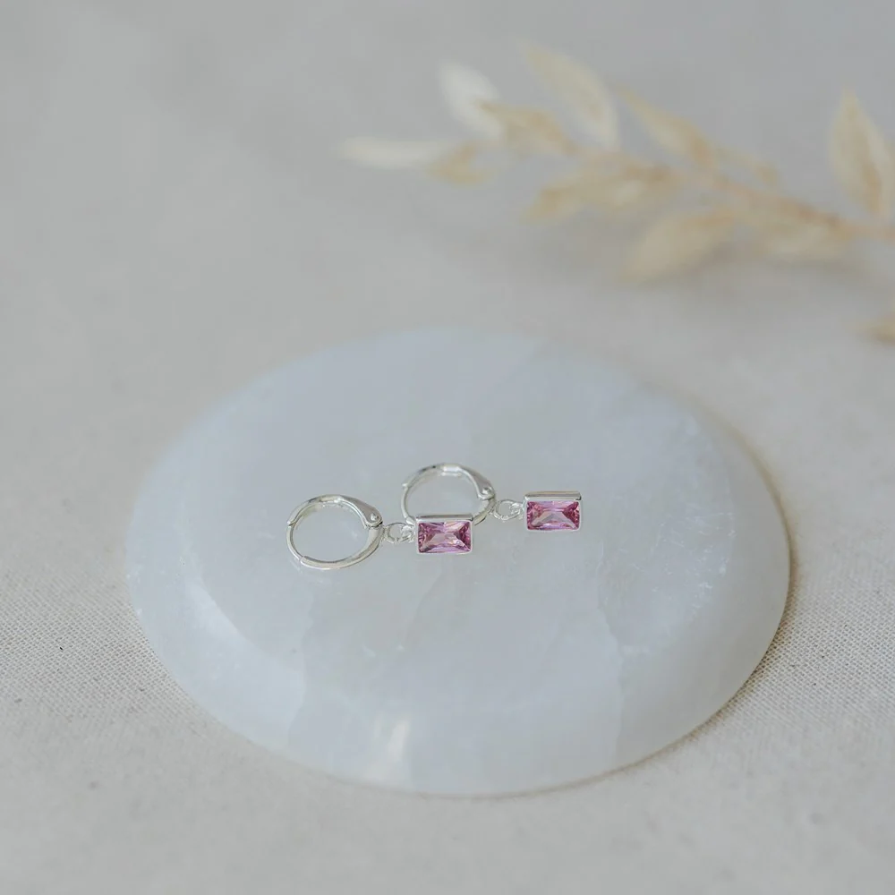 Pink Shine Hoops - Silver