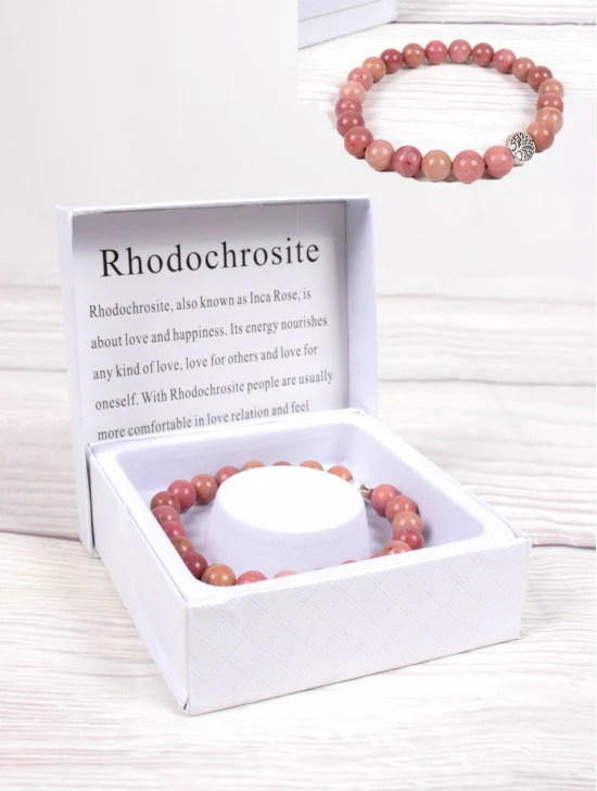 Rhodochrosite Blessing Bead Bracelets with Gift Box - Image 2
