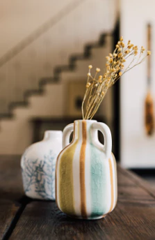 Rustic Stripe Ceramic Bud Vase - Image 2