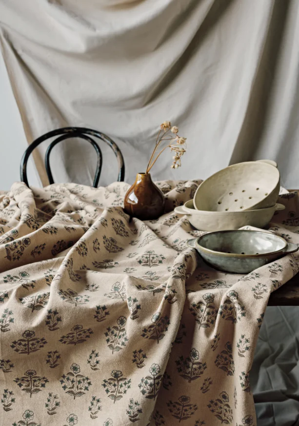 Salvia Block Print Tablecloth - 60" x 90" - Image 2