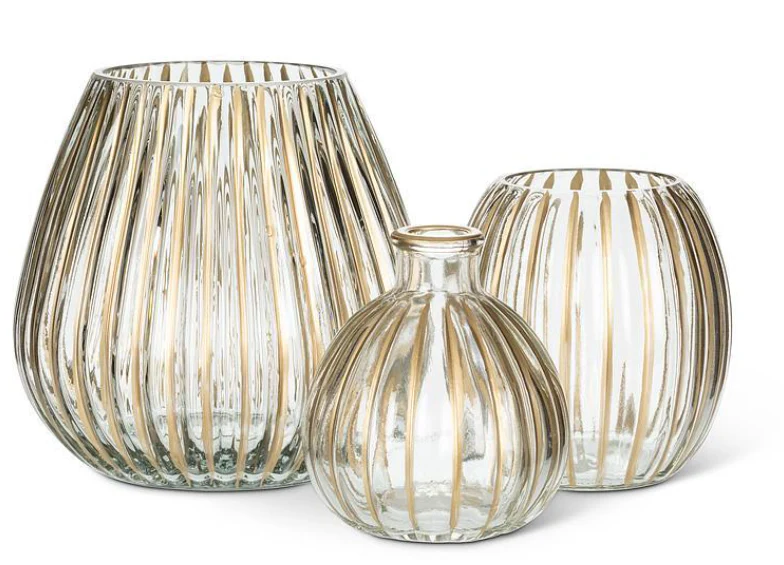Small Ribbed Candle Holder with Gold Stripes - Image 3