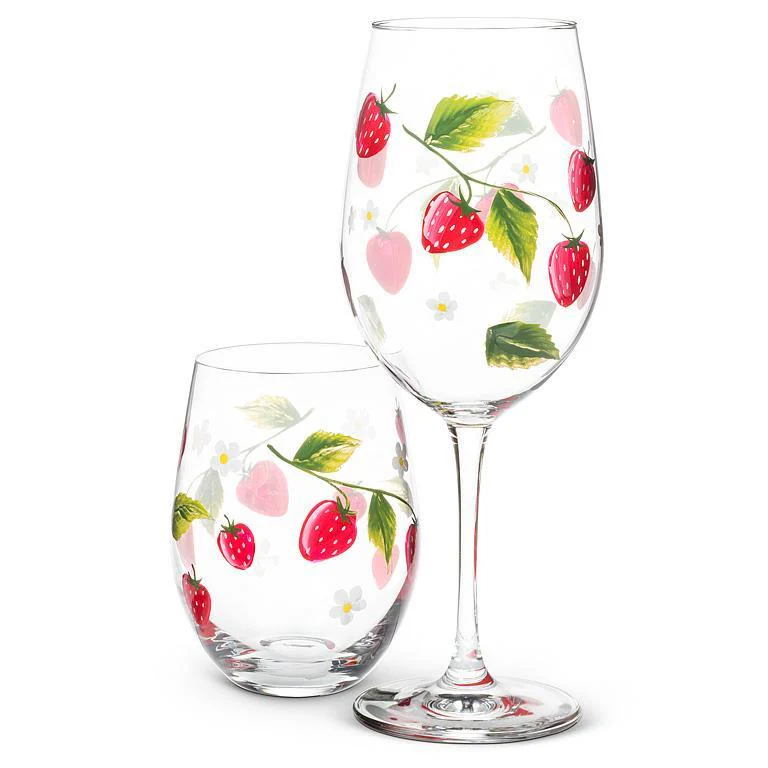 Strawberries & Flowers Stemless Glass - Image 2