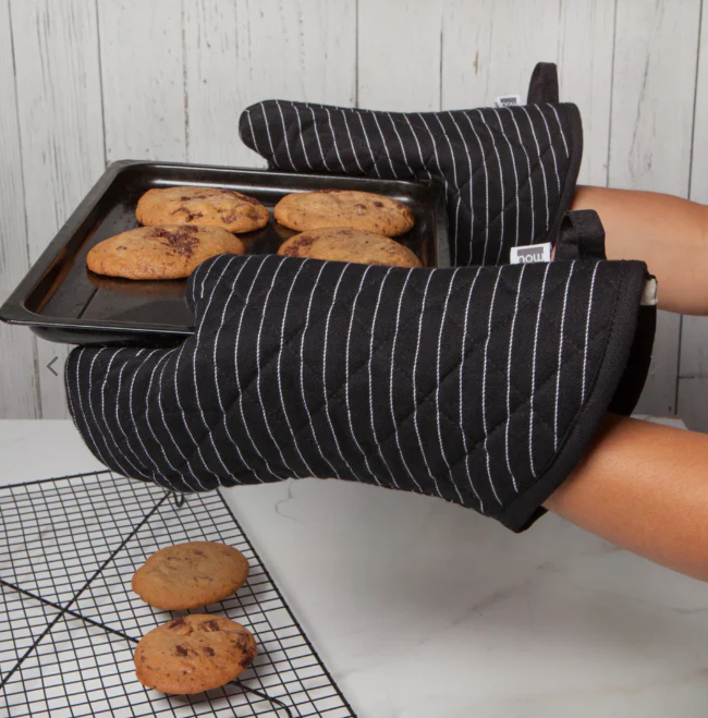 Superior Black Pinstripe Oven Mitt Pair - Image 2
