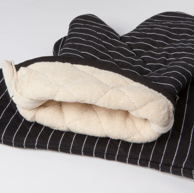 Superior Black Pinstripe Oven Mitt Pair - Image 3