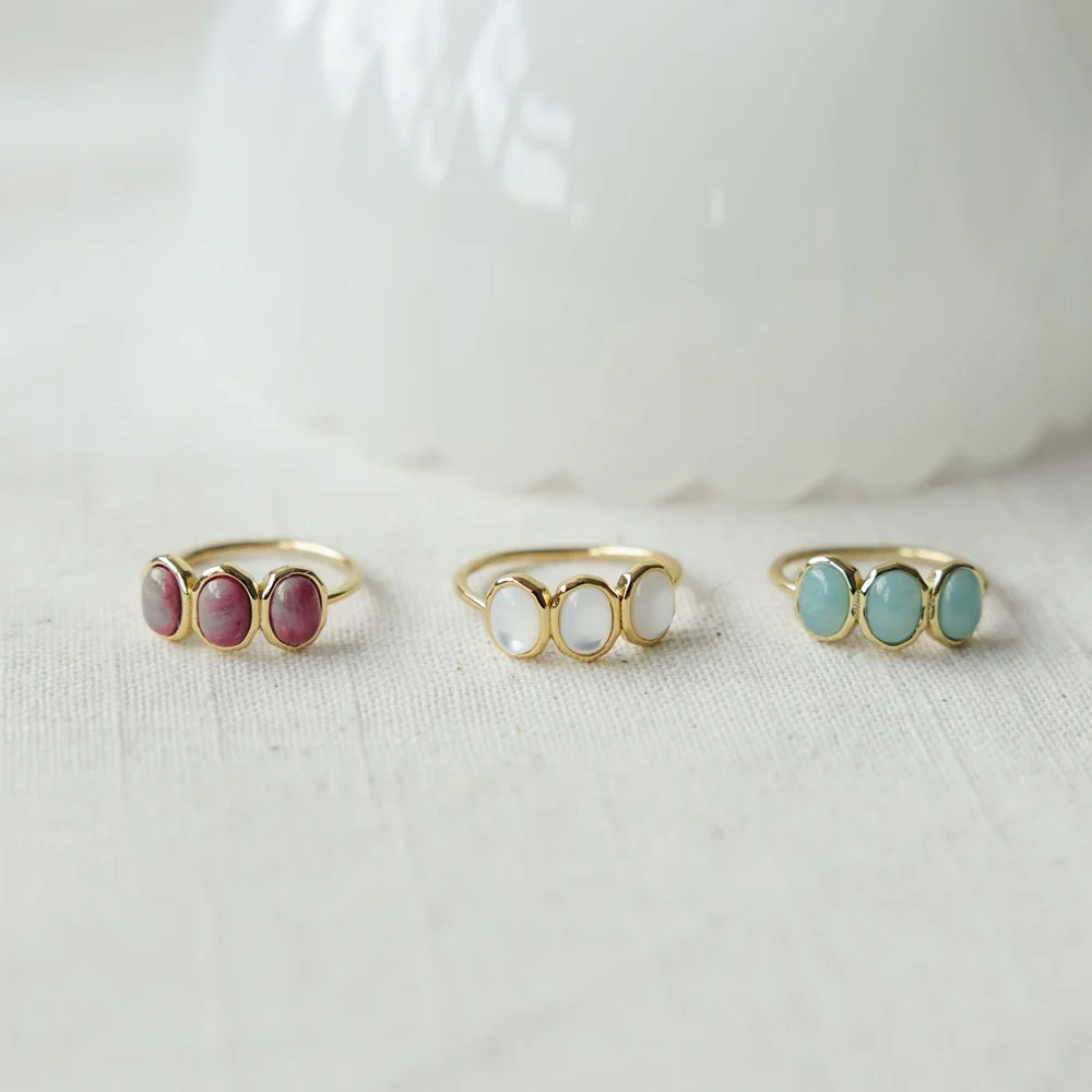 Tri Essence Ring - Gold/Pink Rhodonite - Image 2