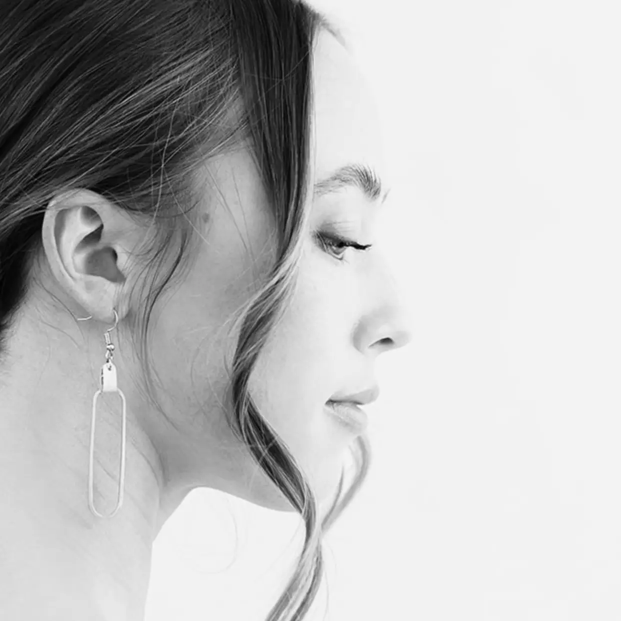 White Leather & Brass Oval Accent Earrings - Image 2