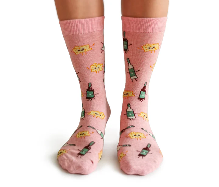 Wine Hearts Cheese Socks - For Her - Image 2